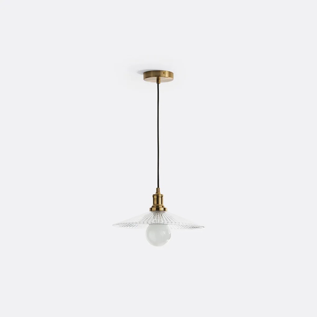 Hanglamp in messing en geribbeld glasØ35,5 cm, Iloa