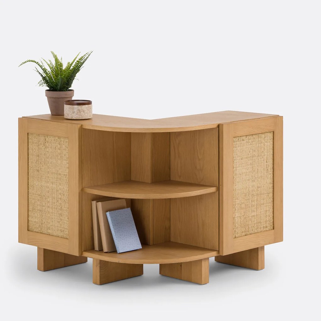 Opbergmeubel van eikenhout, fineer en rotanriet, ARTY