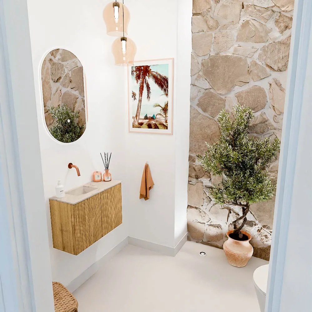 Mondiaz Joya DLux 60cm toiletmeubel oak met wastafel faye links zonder kraangat frappe