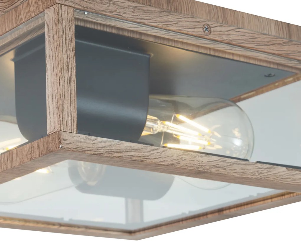 Buitenlamp Industriële plafondlamp hout print IP44 2-lichts - Charlois Industriele / Industrie / Industrial E27 IP44 Buitenverlichting vierkant