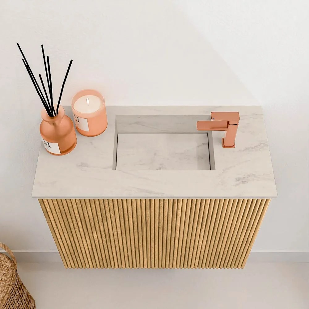 Mondiaz Joya DLux 50cm toiletmeubel oak met wastafel faye rechts 1 kraangat opalo
