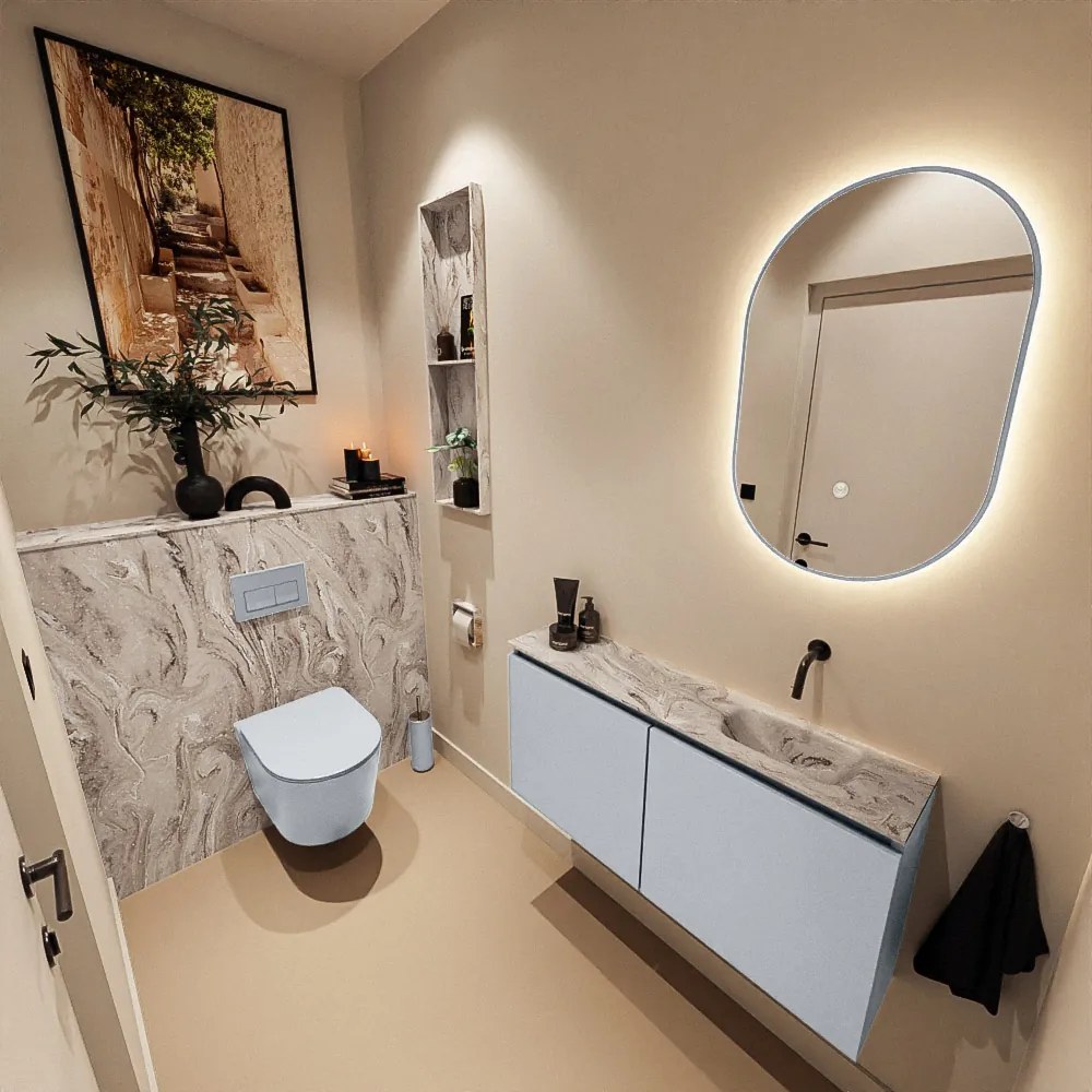 Mondiaz Ture DLux toiletmeubel 100cm clay met wastafel glace rechts zonder kraangat