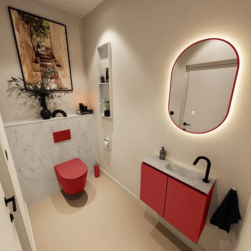 Mondiaz Ture DLux toiletmeubel 60cm fire met wastafel opalo rechts met kraangat