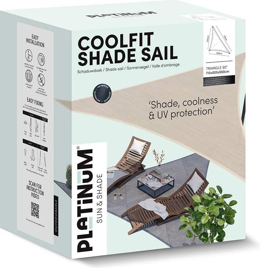 Platinum Coolfit schaduwdoek driehoek 90° - 5.0x5.0x7.1m - Zand