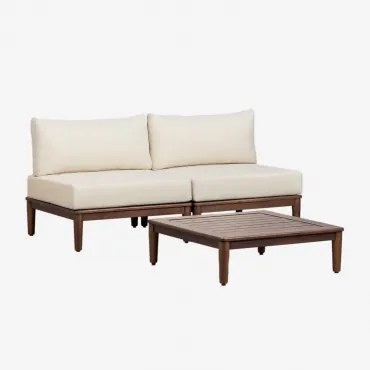 Tuinset Met 2-delige Modulaire Bank En Salontafel In Acacia Giulia Beige – Crème - Sklum
