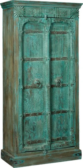 Indiase Vintage Kast Aqua Green - 96x42x200cm.