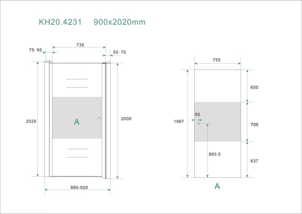 Mueller Satijn douchedeur links met mat glas 90x200cm Anti-kalk