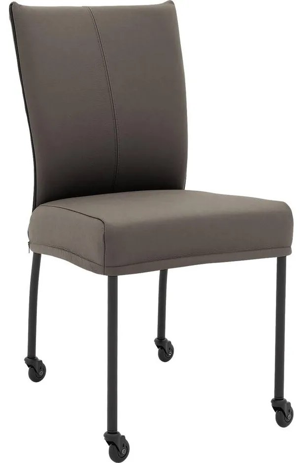 Goossens Eetkamerstoel Funk Zwarte Poten grijs leer leuning en Zwart skater wiel met zwarte kapmet wielen, modern design