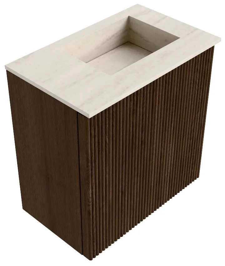 Mondiaz Joya DLux 40cm toiletmeubel walnut met wastafel faye rechts zonder kraangat meli