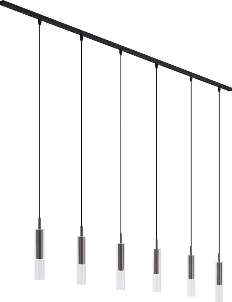 Modern railsysteem zwart met 6 hanglampen donker brons 1-fase - Slimline Loyce