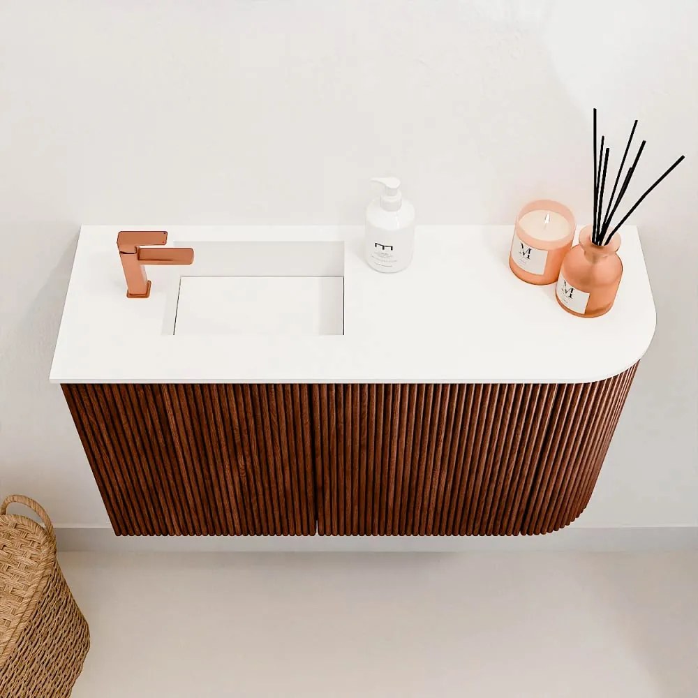 Mondiaz Joya 70cm toiletmeubel ronding rechts ruby met wastafel faye links 1 kraangat talc