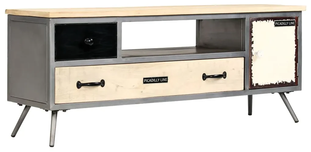 vidaXL Tv-meubel 120x30x45 cm massief mangohout en staal