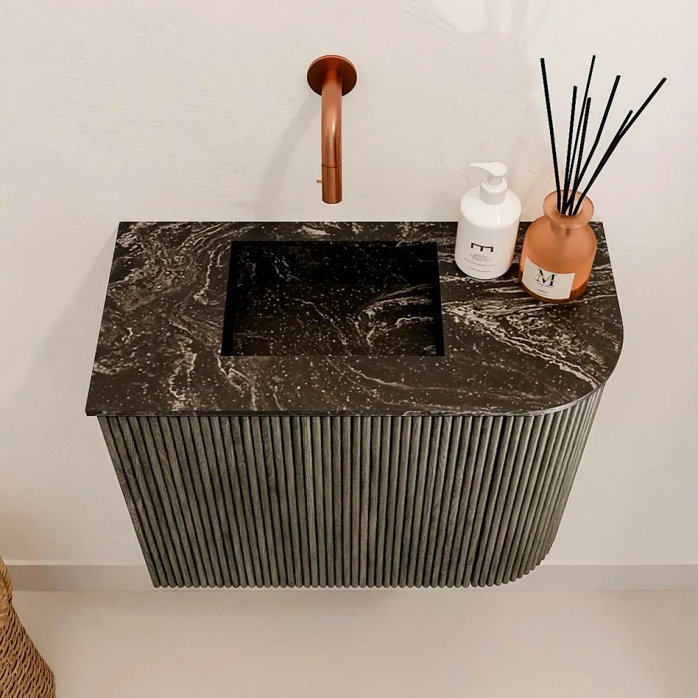 Mondiaz Joya DLux 50cm toiletmeubel ronding rechts shadow met wastafel faye links zonder kraangat lava