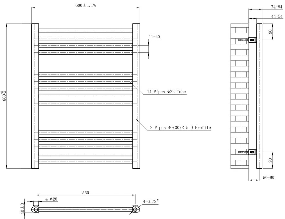 Eastbrook Wendover handdoekradiator 60x80cm 359W messing geborsteld