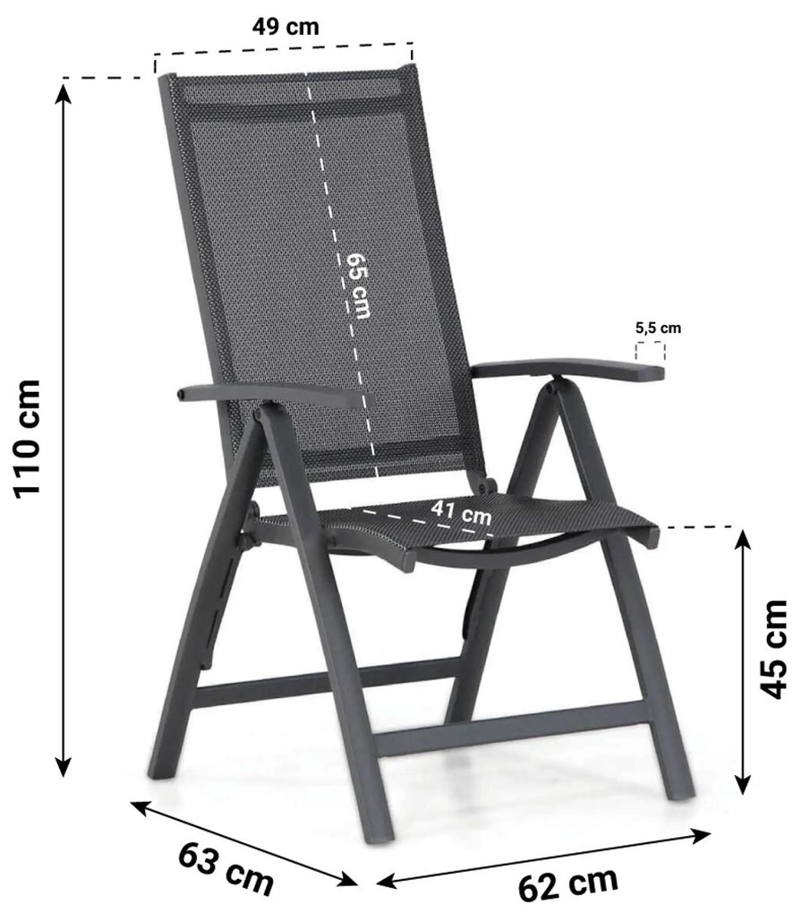 Tuinset 6 personen 220 cm Aluminium/Textileen /Graniet/Aluminium/textileen Grijs Presto Vasto/Graniet