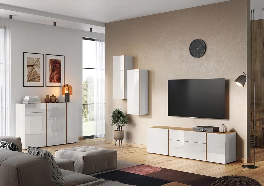 24Designs Planet TV-meubel – B180 X D43 X H55 Cm – Beige/Eikeneffect