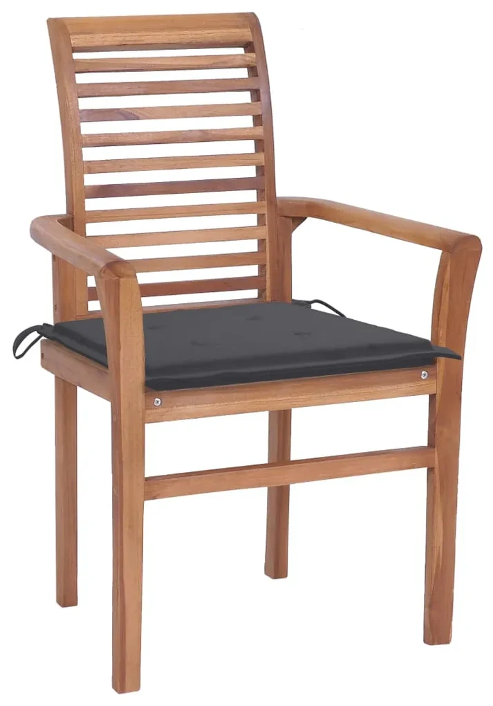 vidaXL Eetkamerstoelen 2 st met antracietkleurige kussens massief teakhout
