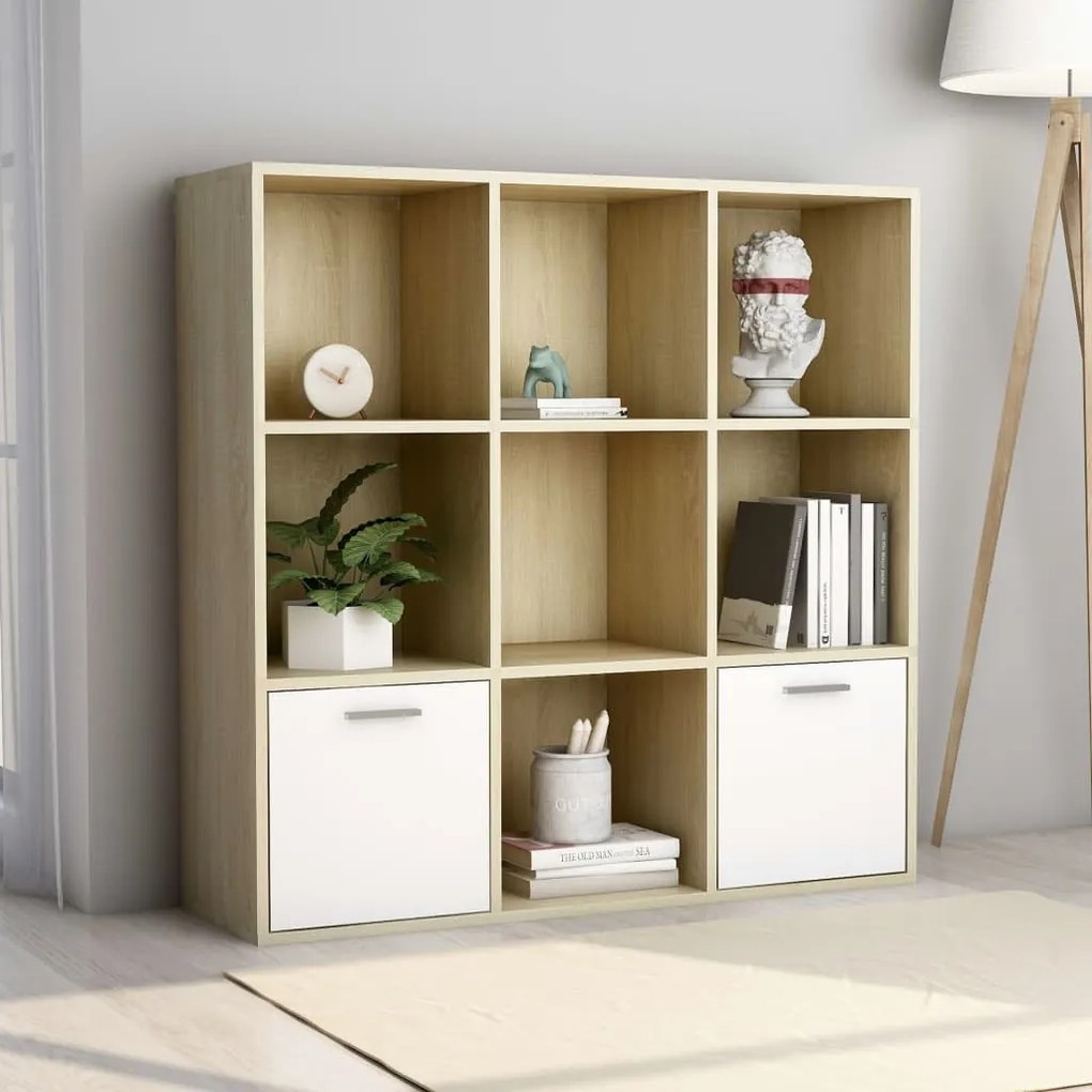 vidaXL Boekenkast 98x30x98 cm spaanplaat wit en sonoma eikenkleurig