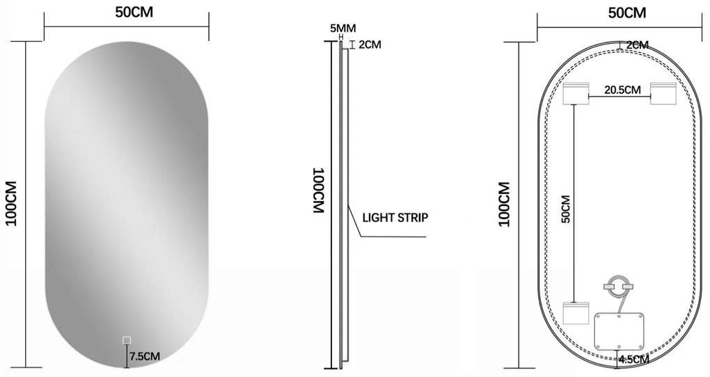Set van 2 Saniclear Parma Black ovale spiegels met LED-verlichting en spiegelverwarming 100x50cm