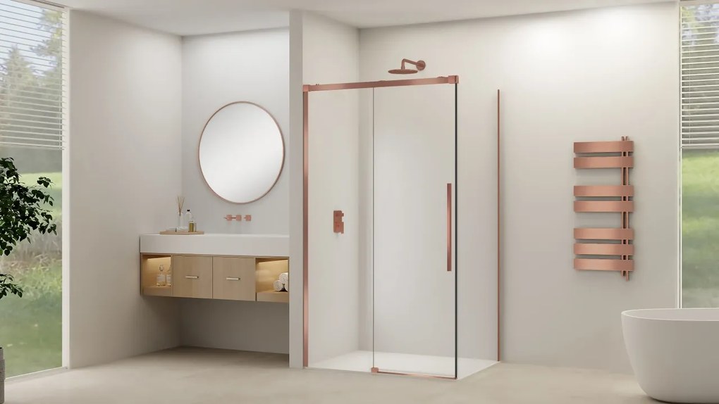 Van Rijn ST09 hoekcabine met helder glas 100x140cm geborsteld koper
