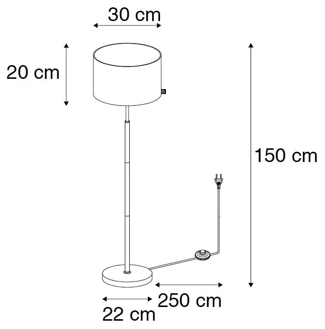 Stoffen Smart vloerlamp met dimmer zwart met goud rond incl. Wifi. A60 - VT Modern E27 Binnenverlichting Lamp