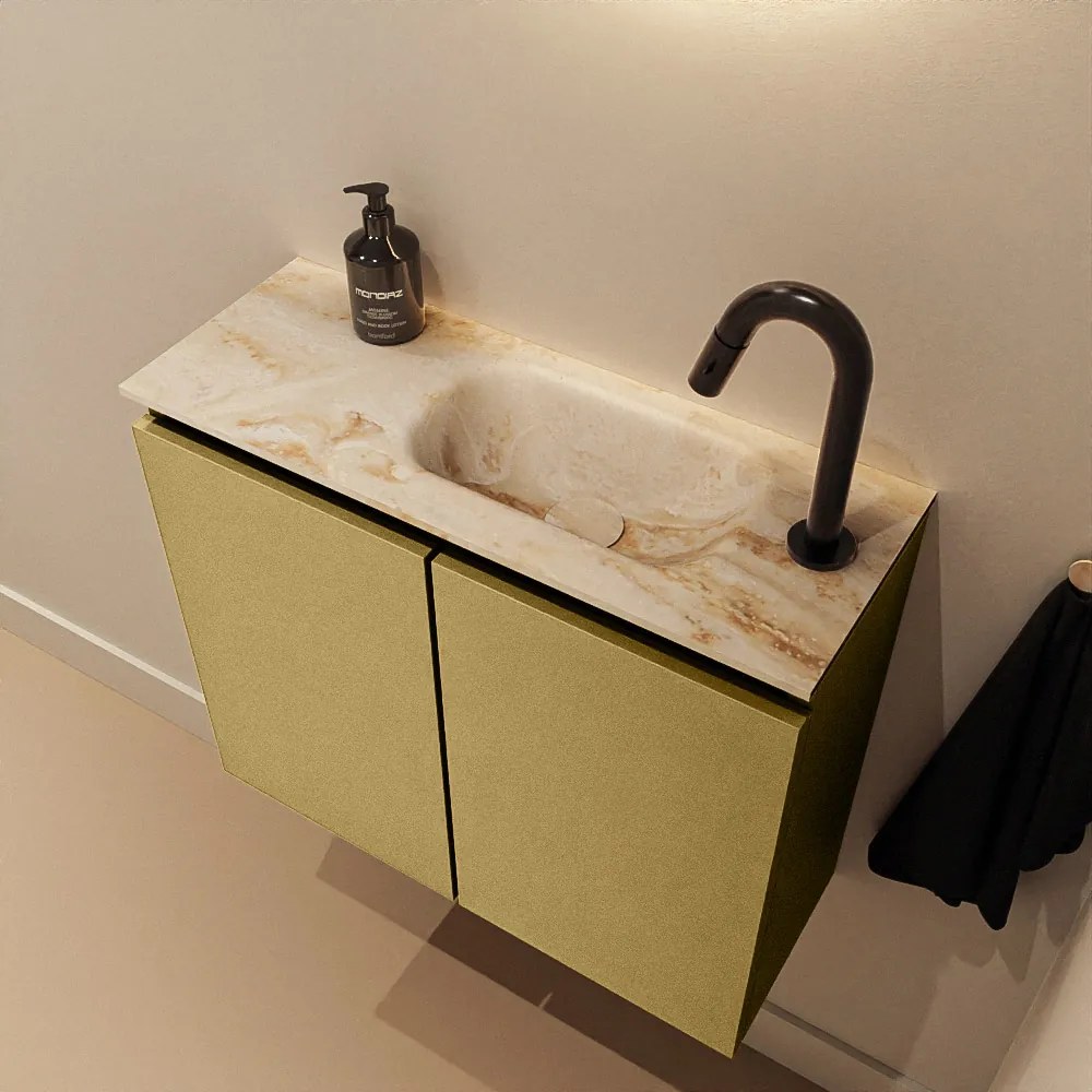 Mondiaz Ture DLux toiletmeubel 60cm oro met wastafel frappe rechts met kraangat