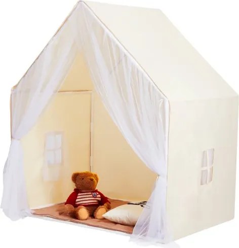 VEVOR Kinderspeeltent, Kindertent voor kinderen van 1-5 jaar, Peutertent met mat en tentlamp, Tent voor kinderen met ramen voor binnen- en buitengebruik, Yurt-tent beige 1 deur 2 ramen