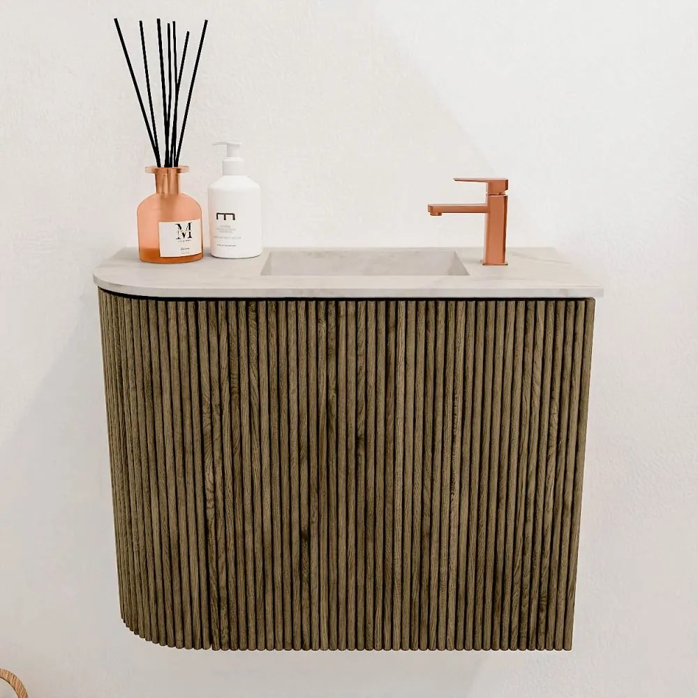 Mondiaz Joya DLux 50cm toiletmeubel ronding links dusk met wastafel faye rechts 1 kraangat ostra