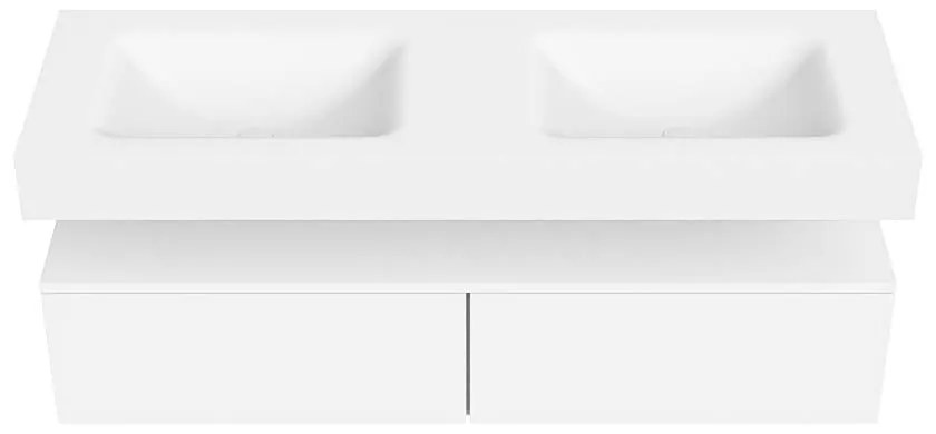 Zaro Alan badmeubel 140cm talc 2 lades met vrijhangende wastafel cloud dubbel 2 kraangaten talc