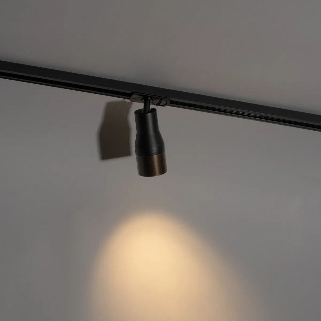 Moderne spot zwart met donker brons voor railsysteem 1-fase  - Iconic Kohua