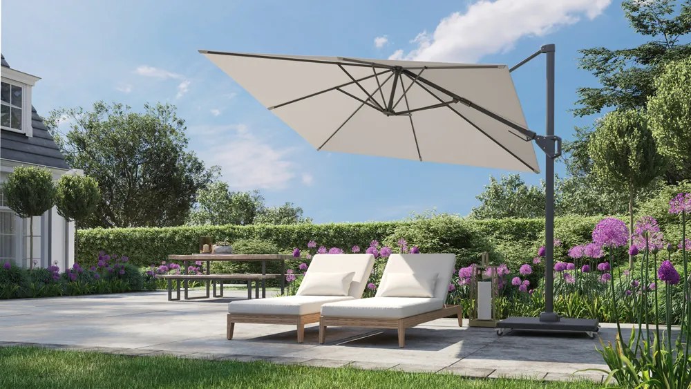 Platinum Voyager zweefparasol T2 2,7x2,7 m. - Light grey met Modena voet en hoes