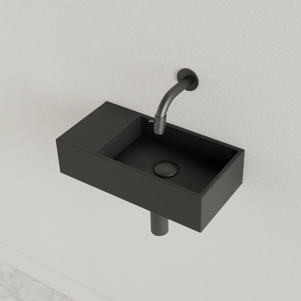 Sanigoods Nano fontein links zwart mat zonder kraangat 36x18cm