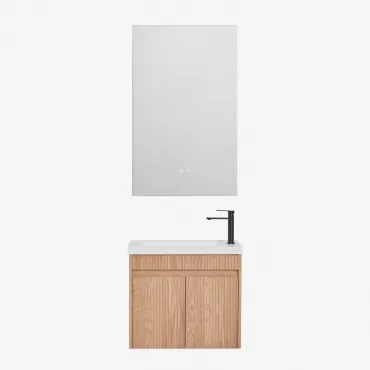 Narek Zwevend Houten Badkamermeubelset Met Geïntegreerde Wastafel Ash Brown & Rectangular Led And Antifog 55x90 Cm Riben & ↔︎ 60 Cm & Ma - Sklum