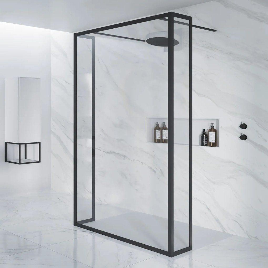 Riho Lucid GD404S vrijstaande douchewand met draaibare zijwand 90cm zwart mat