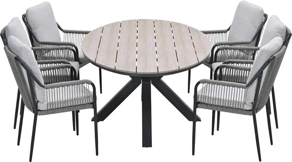 Garden Impressions Stevie tuinset 7-delig taupe - Tulli tuintafel 220x115xH75 cm - light teak vironwood