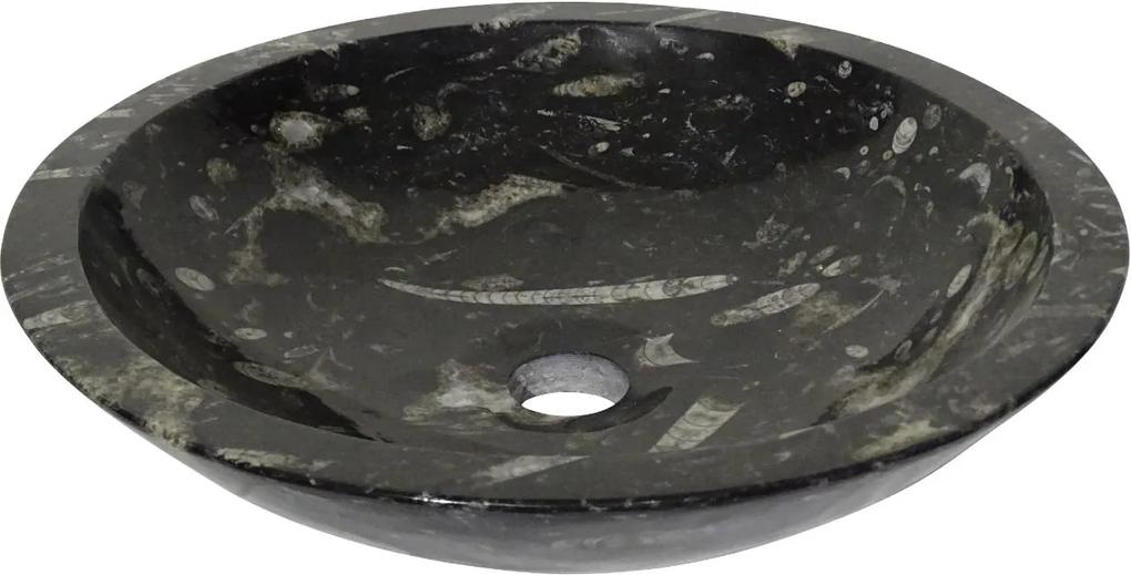 Zwart marmeren waskom | Eeuwenoud Orthoceras Fossiel | 40,5 x 40,5 x 11 cm