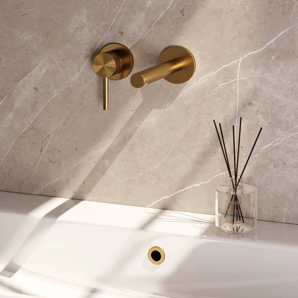 Brauer Stripe inbouw wastafelkraan ColdStart met rechte uitloop en rozetten model A2 messing geborsteld PVD