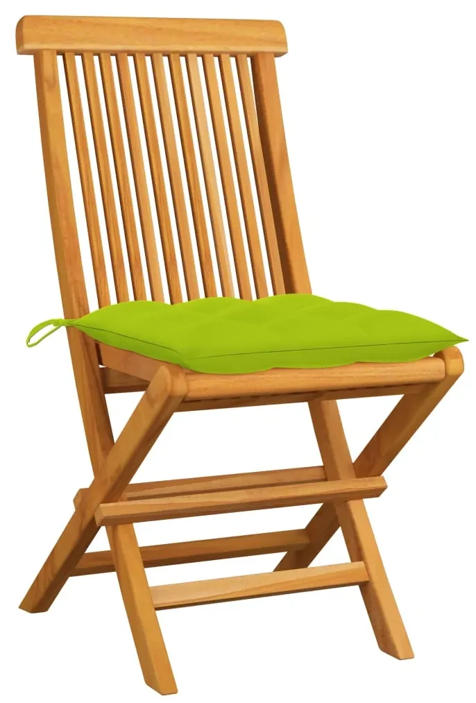 vidaXL Tuinstoelen 2 st met heldergroene kussens massief teakhout