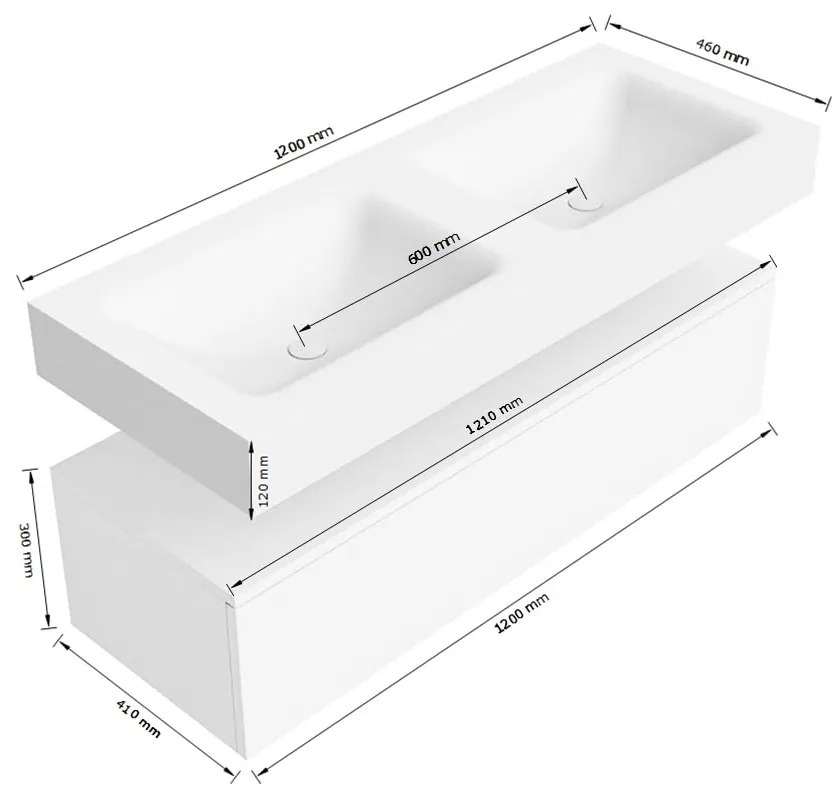 Zaro Alan badmeubel 120cm sand met 1 lade en vrijhangende wastafel dubbel zonder kraangaten wit mat