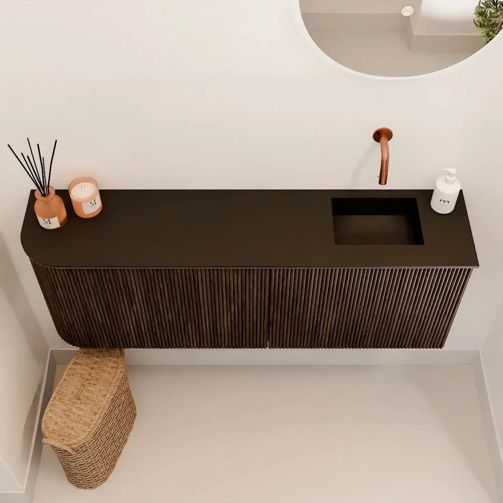 Mondiaz Joya 110cm toiletmeubel ronding links walnut met wastafel faye rechts zonder kraangat urban
