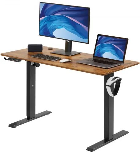 VEVOR Hoogteverstelbaar elektrisch bureau, 140 x 70 cm staand bureau, 0,72-1,1 m verstelbare geheugenbediening, groot computerbureau, draagvermogen 82 kg, bruin kantoorbureau, pc-tafel, zit-sta-bureau