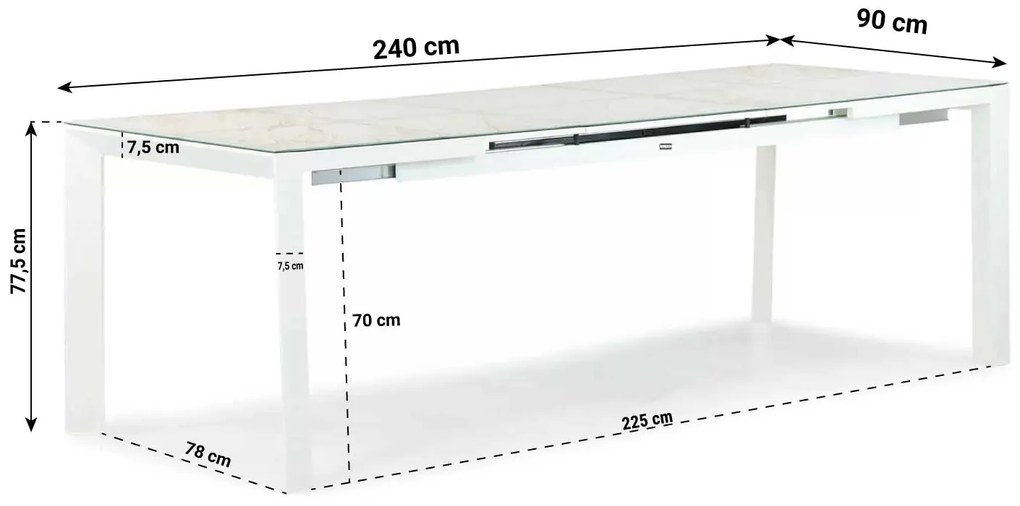 Dining Tuintafel rechthoekig uitschuifbaar 180/240 x 90 cm Aluminium Wit Alicante