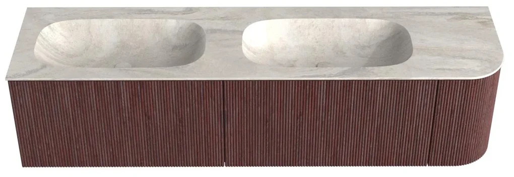 Mondiaz Kurve-dlux 175cm badmeubel ronding rechts ruby met 2 lades en 1 deur en wastafel stor small dubbel/links zonder kraangat ostra