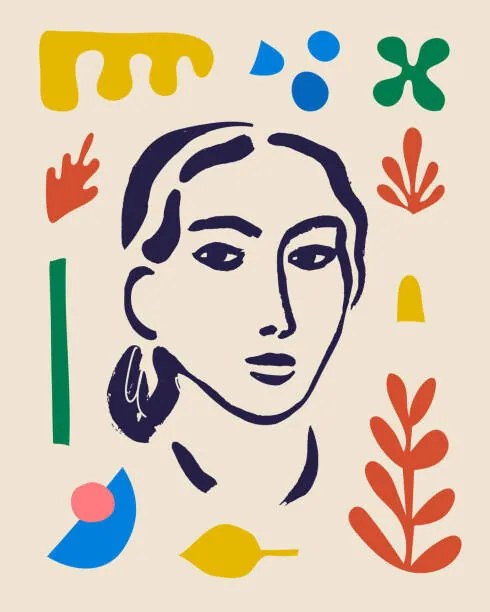 Ilustratie Vector woman art poster. Matisse inspired, MaryliaDesign