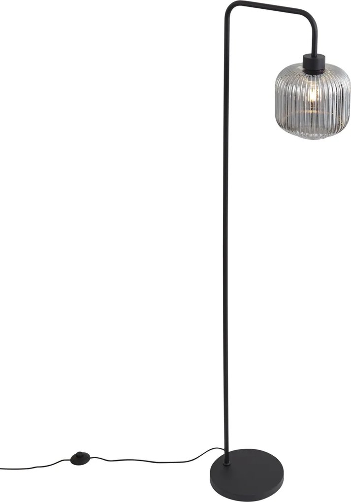 Smart vloerlamp zwart met smoke glas incl. Wifi A60 - Ana