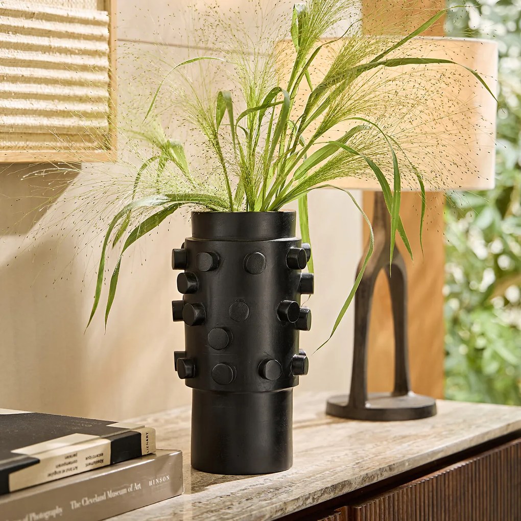 Vaas in gezwart mangohout, H28 cm, Daipur