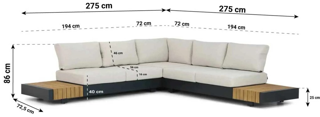 Hoek loungeset 5 personen Aluminium/teak Grijs Santika Furniture Santika