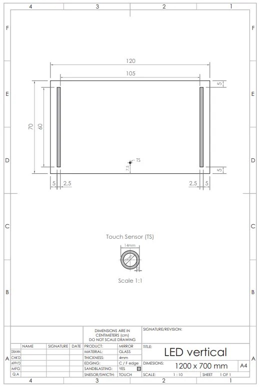 Gliss Design Vertical spiegel met LED-verlichting en verwarming 120x70cm