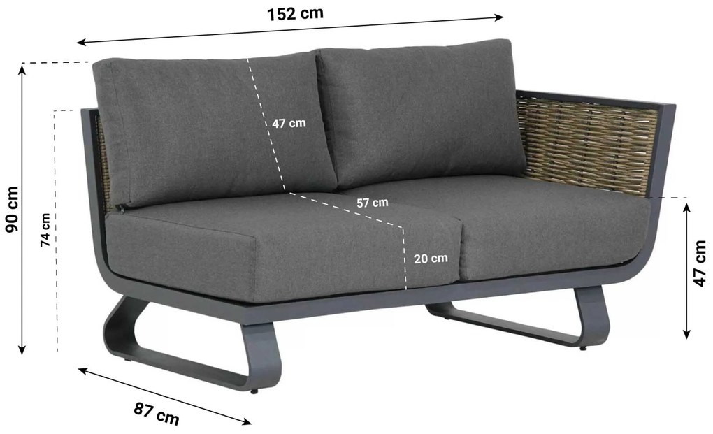 Hoek loungeset 6 personen Aluminium/wicker Grijs  Santika Furniture Santika Tika