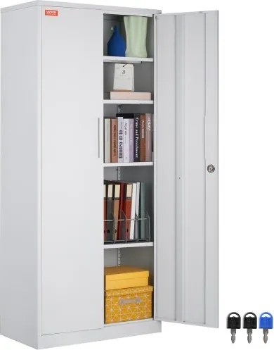 VEVOR 5-laags archiefkast met 2 magnetische deuren, 90,72 kg draagvermogen per plank, afsluitbare opbergkast, metalen ladekast voor kantoor, thuis, enz. Wit